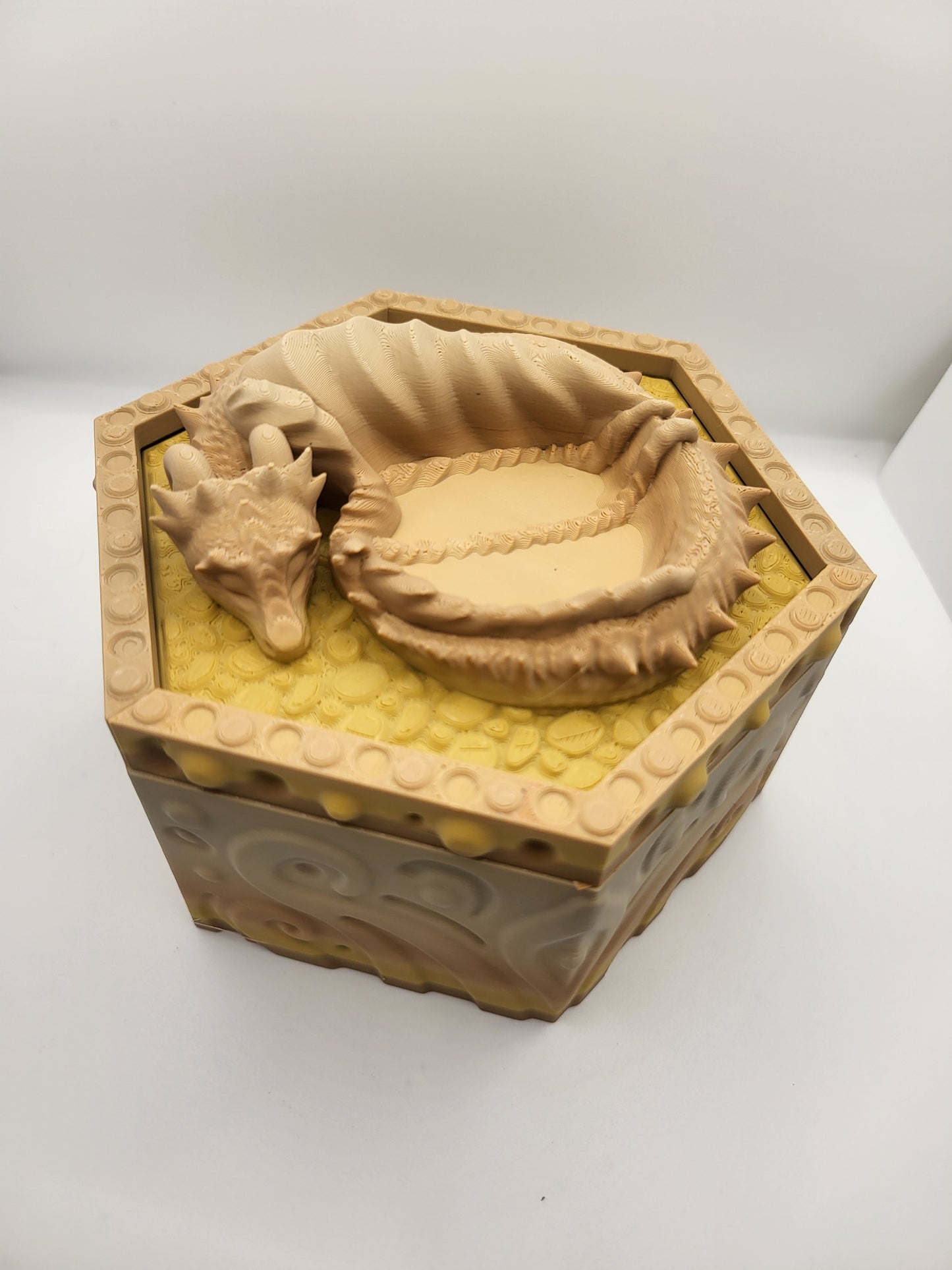 Dragon Guardian Trinket Box with Small Jewelry Tray on the Lid | 3D Print