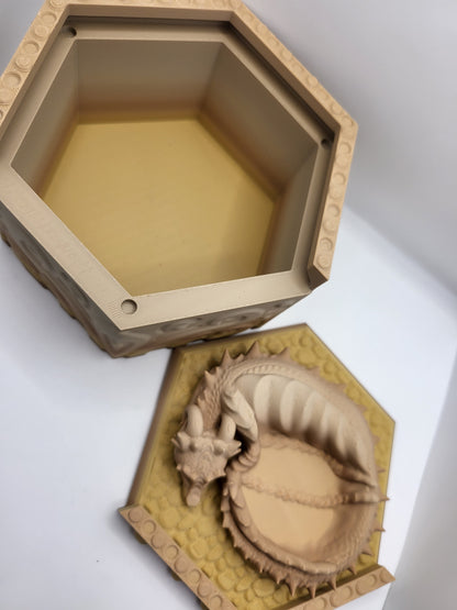 Dragon Guardian Trinket Box with Small Jewelry Tray on the Lid | 3D Print