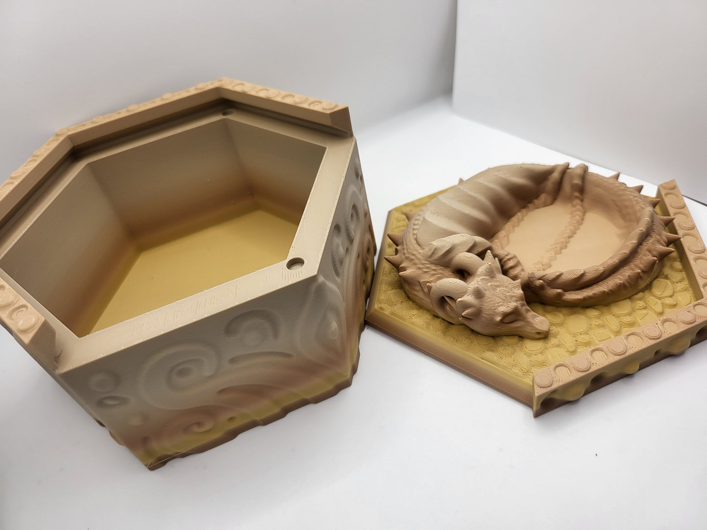 Dragon Guardian Trinket Box with Small Jewelry Tray on the Lid | 3D Print