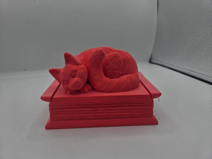 Curled Sleepy Cat with Book Shaped Trinket Box 3D Print