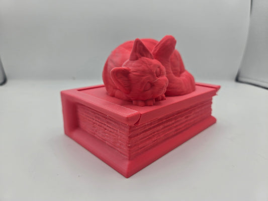 Curled Sleepy Cat with Book Shaped Trinket Box 3D Print