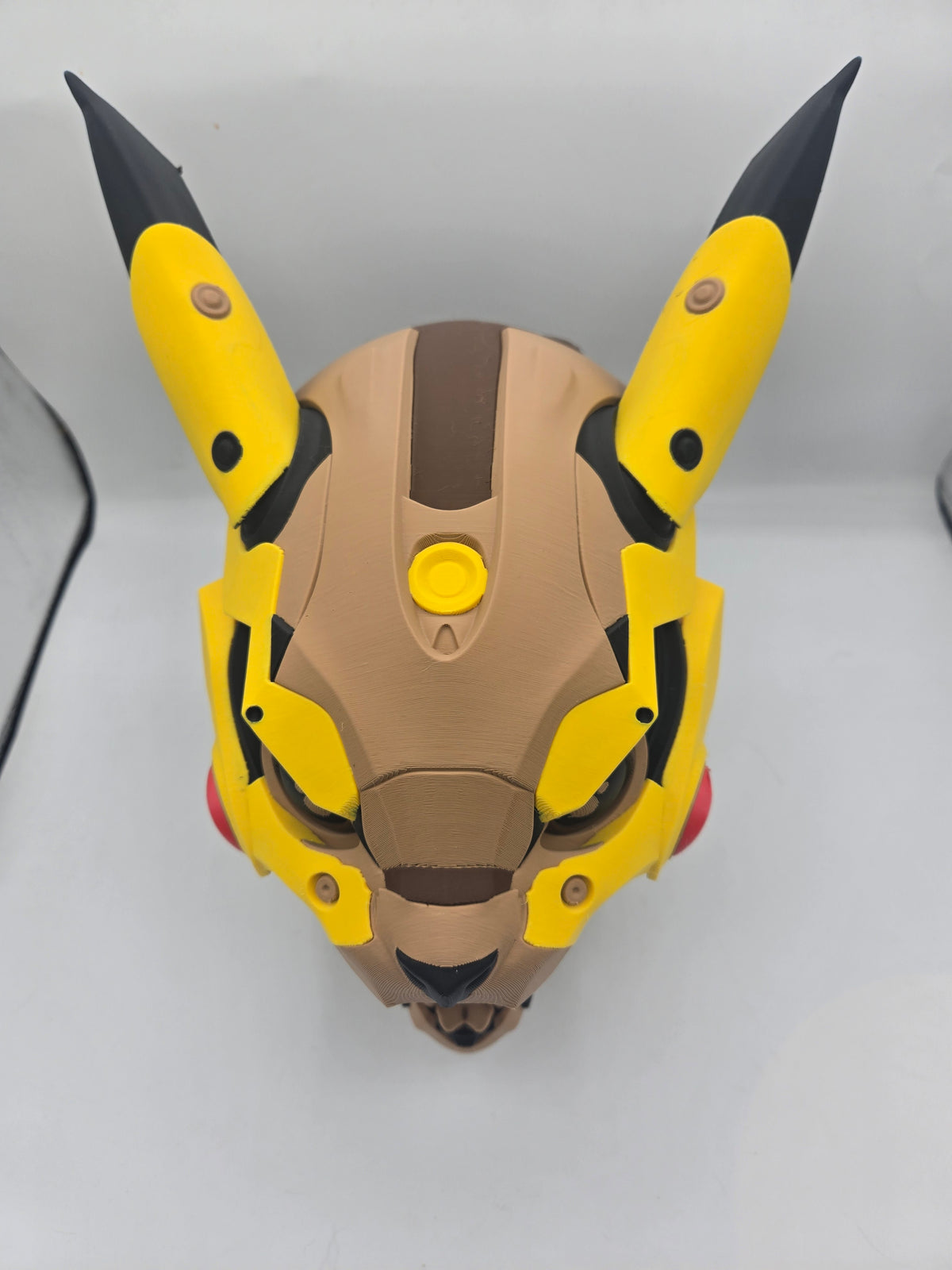 Mekachu Mecha Monster controller holder 3D print top-down view of the armored head plating and tall yellow black-tipped ears