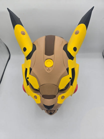 Mekachu Mecha Monster controller holder 3D print top-down view of the armored head plating and tall yellow black-tipped ears