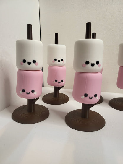 Kawaii Marshmallows on a Roasting Stick Cute Desk Decor | 3D Print