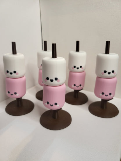 Kawaii Marshmallows on a Roasting Stick Cute Desk Decor | 3D Print