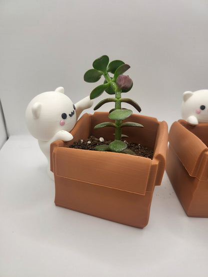 Kawaii Kitty with a Box Planter (3D Print)
