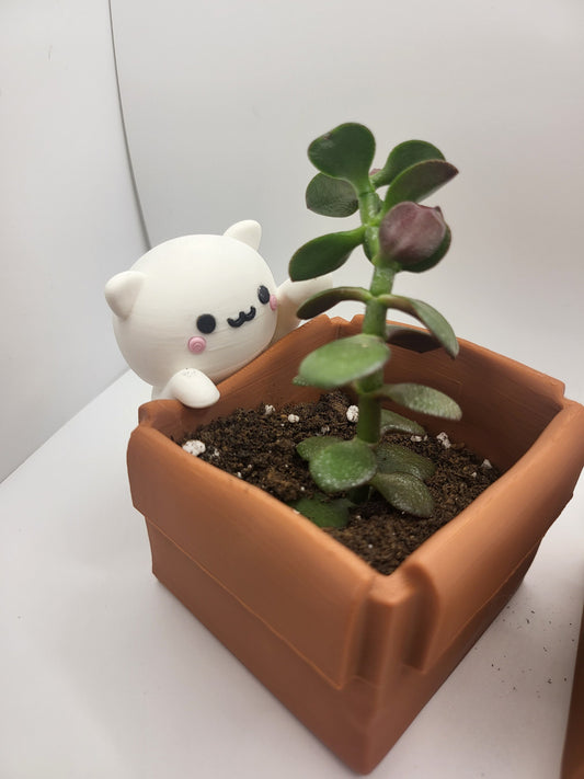 Kawaii Kitty with a Box Planter (3D Print)