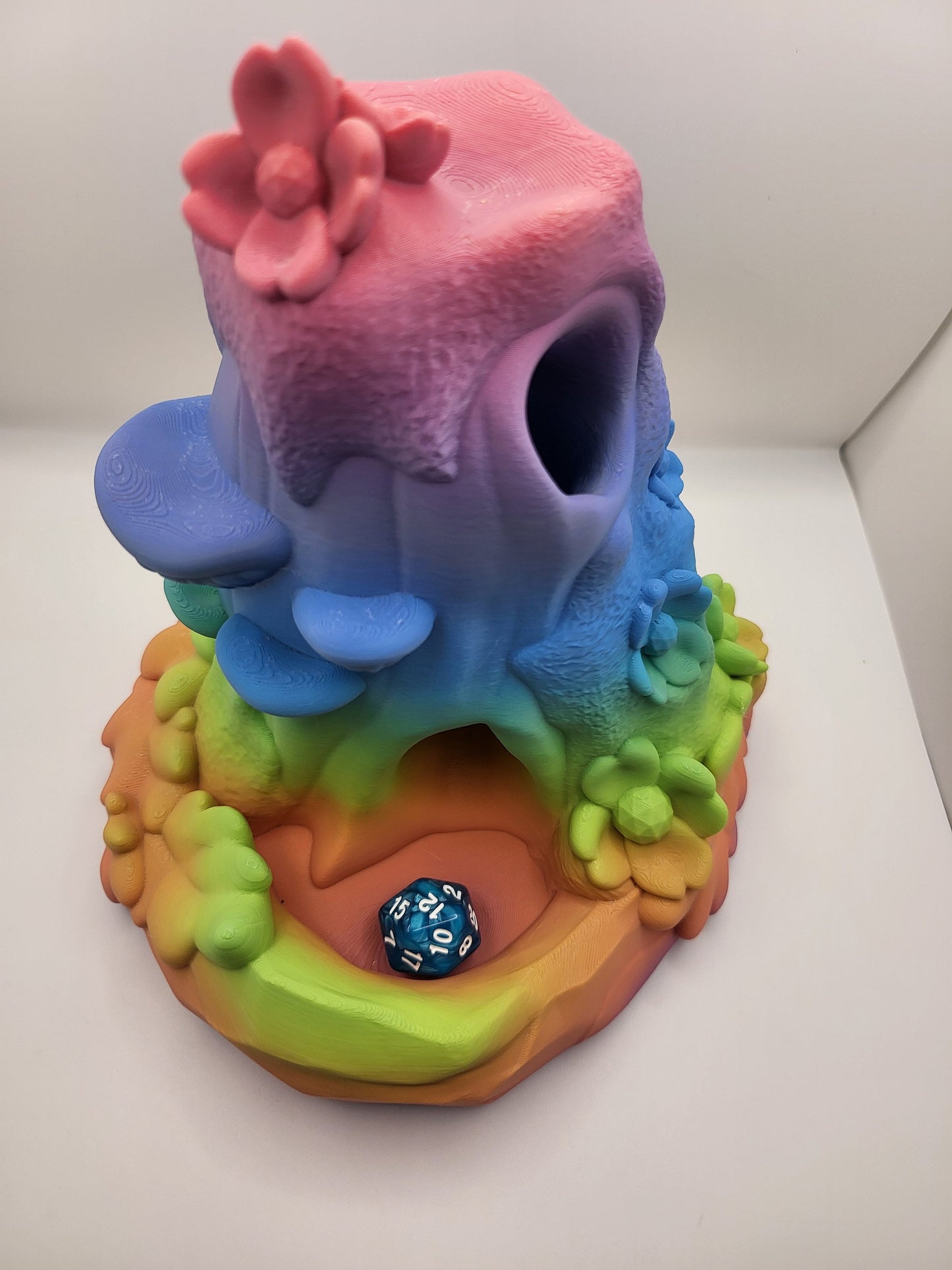 Kosha Forest Single Dice Roll Tower with Mushroom and Cherry Blossoms 3D Print
