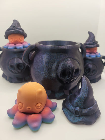 Cute Octopus Fidget Spinner with Optional Cauldron and Witch Hat | 3D Print