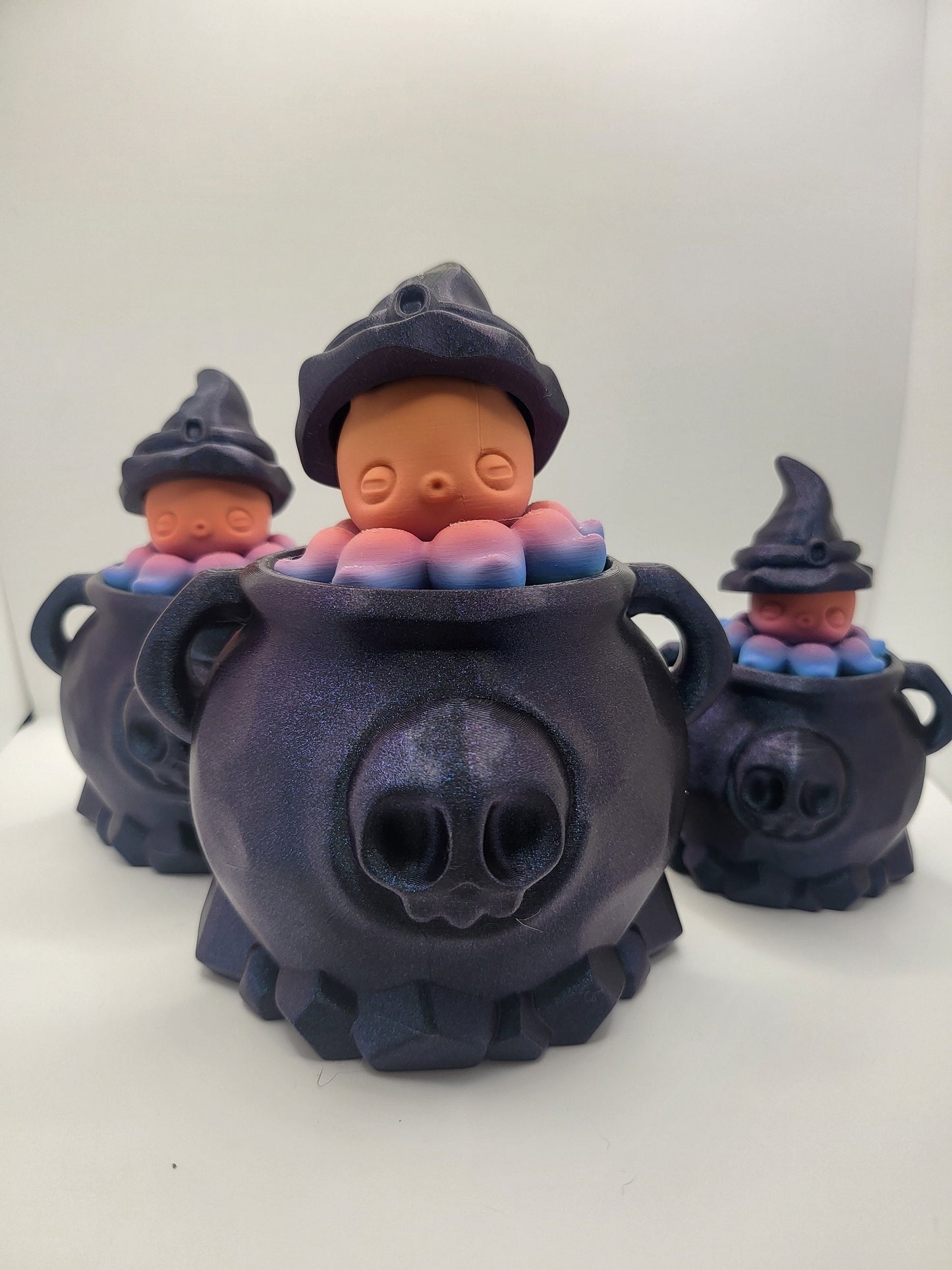 Cute Octopus Fidget Spinner with Optional Cauldron and Witch Hat | 3D Print