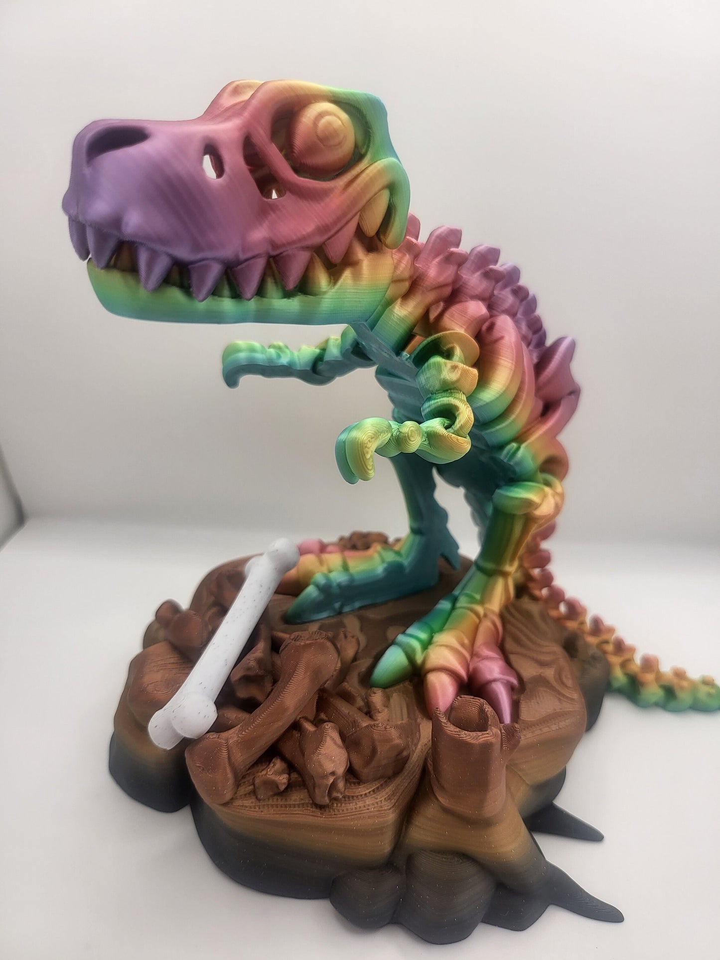 3D Printed Flexi T-Rex Skeleton Dinosaur with Optional Bone and Stand Accessories