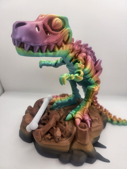 3D Printed Flexi T-Rex Skeleton Dinosaur with Optional Bone and Stand Accessories