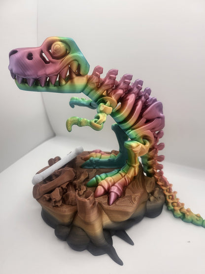 3D Printed Flexi T-Rex Skeleton Dinosaur with Optional Bone and Stand Accessories