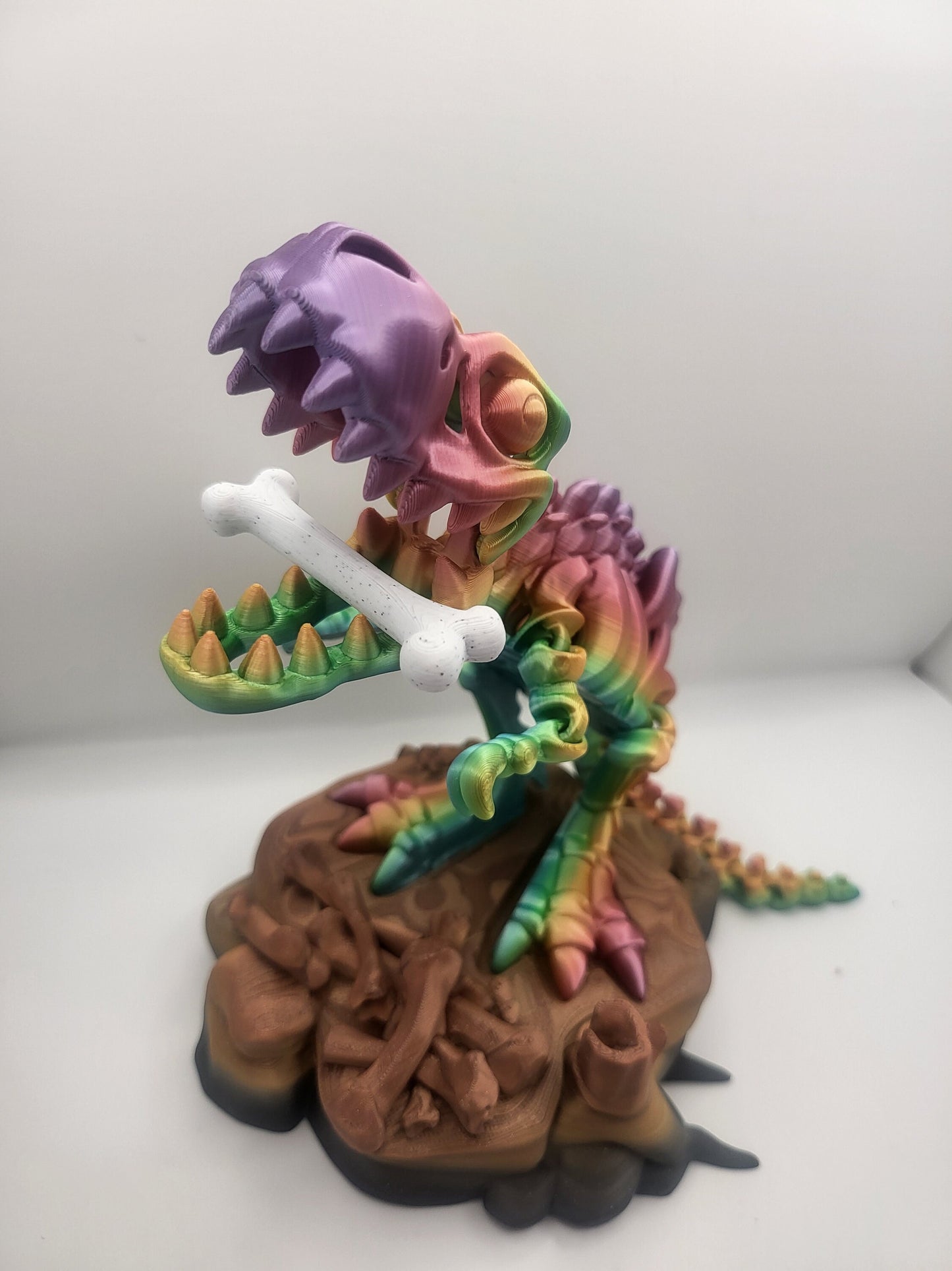 3D Printed Flexi T-Rex Skeleton Dinosaur with Optional Bone and Stand Accessories