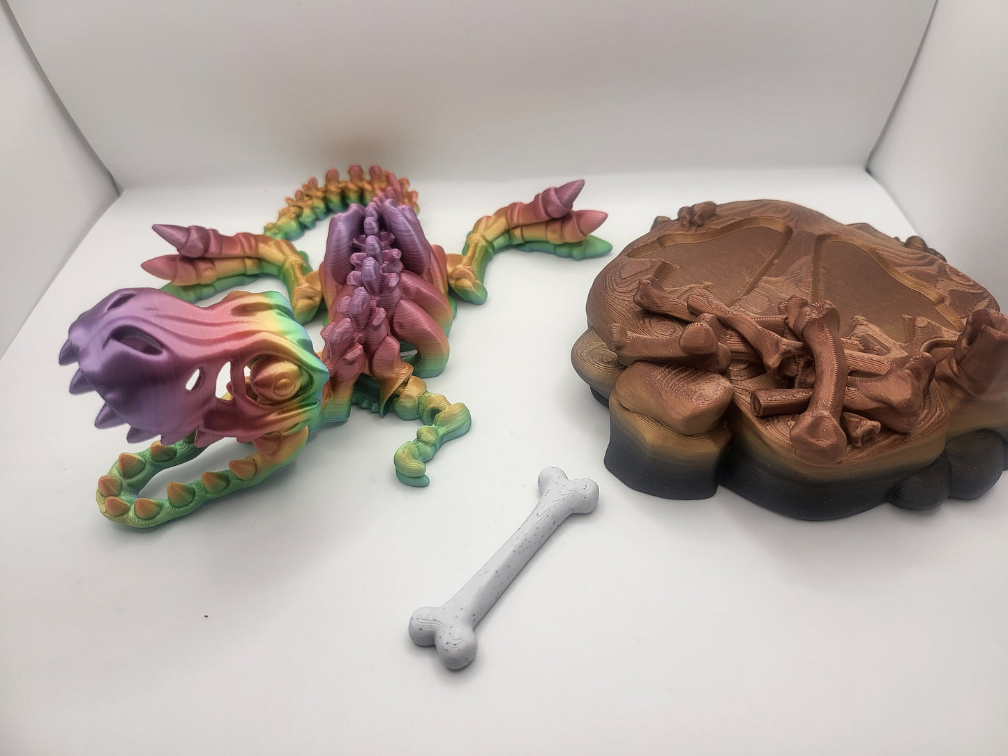 3D Printed Flexi T-Rex Skeleton Dinosaur with Optional Bone and Stand Accessories