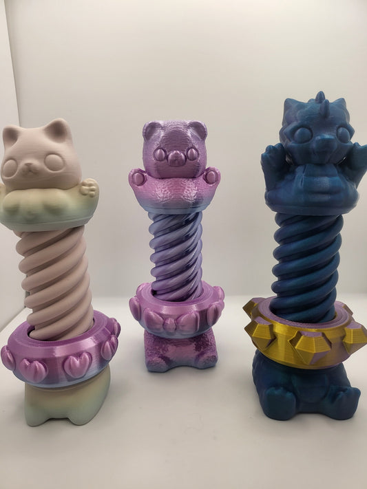 Cute Animal Fidget Screws Bear Dragon Cat 3D Print