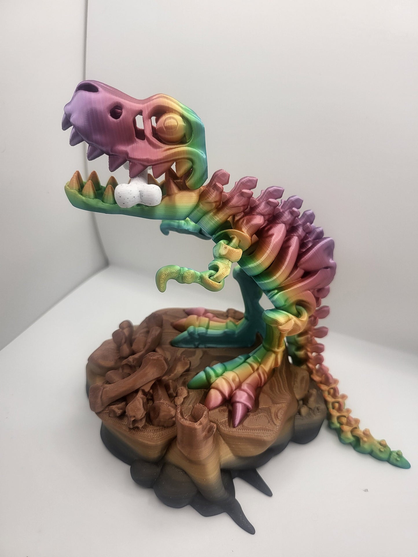 3D Printed Flexi T-Rex Skeleton Dinosaur with Optional Bone and Stand Accessories