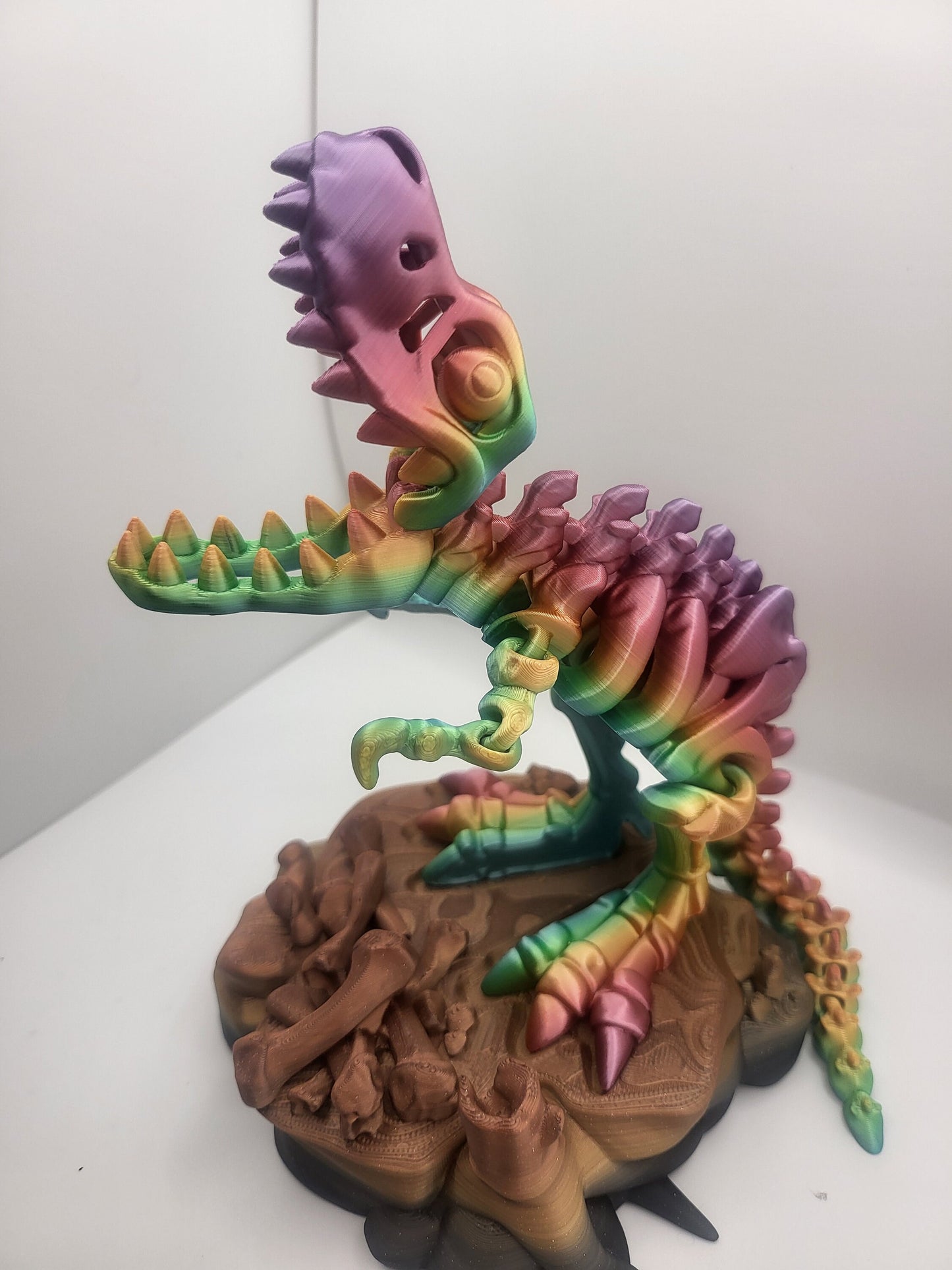 3D Printed Flexi T-Rex Skeleton Dinosaur with Optional Bone and Stand Accessories