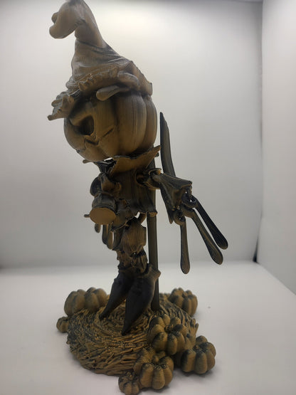 Pumpkin Scarecrow Articulated 3D Print with Pitchfork Stand and Base