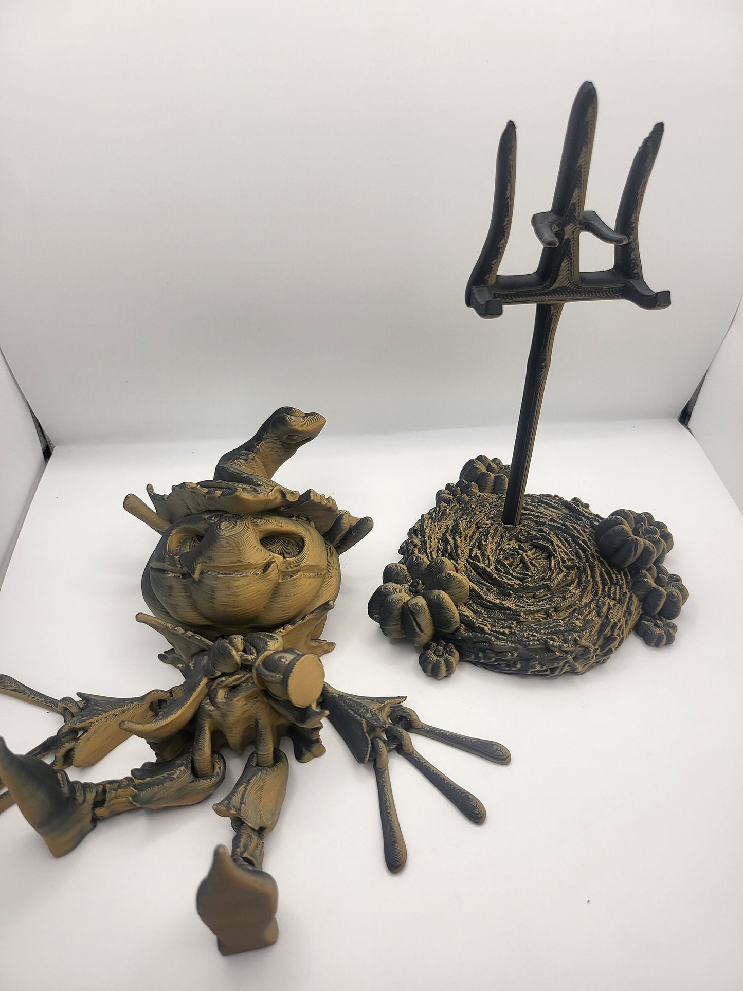 Pumpkin Scarecrow Articulated 3D Print with Pitchfork Stand and Base