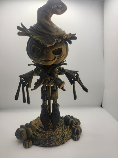 Pumpkin Scarecrow Articulated 3D Print with Pitchfork Stand and Base