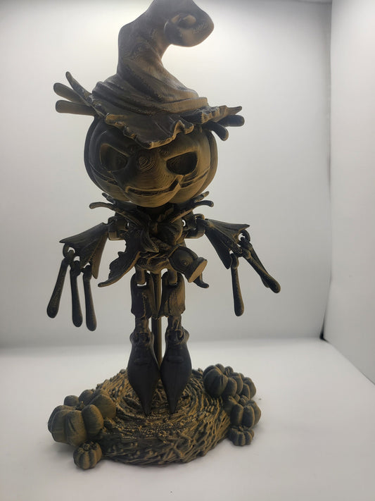 Pumpkin Scarecrow Articulated 3D Print with Pitchfork Stand and Base