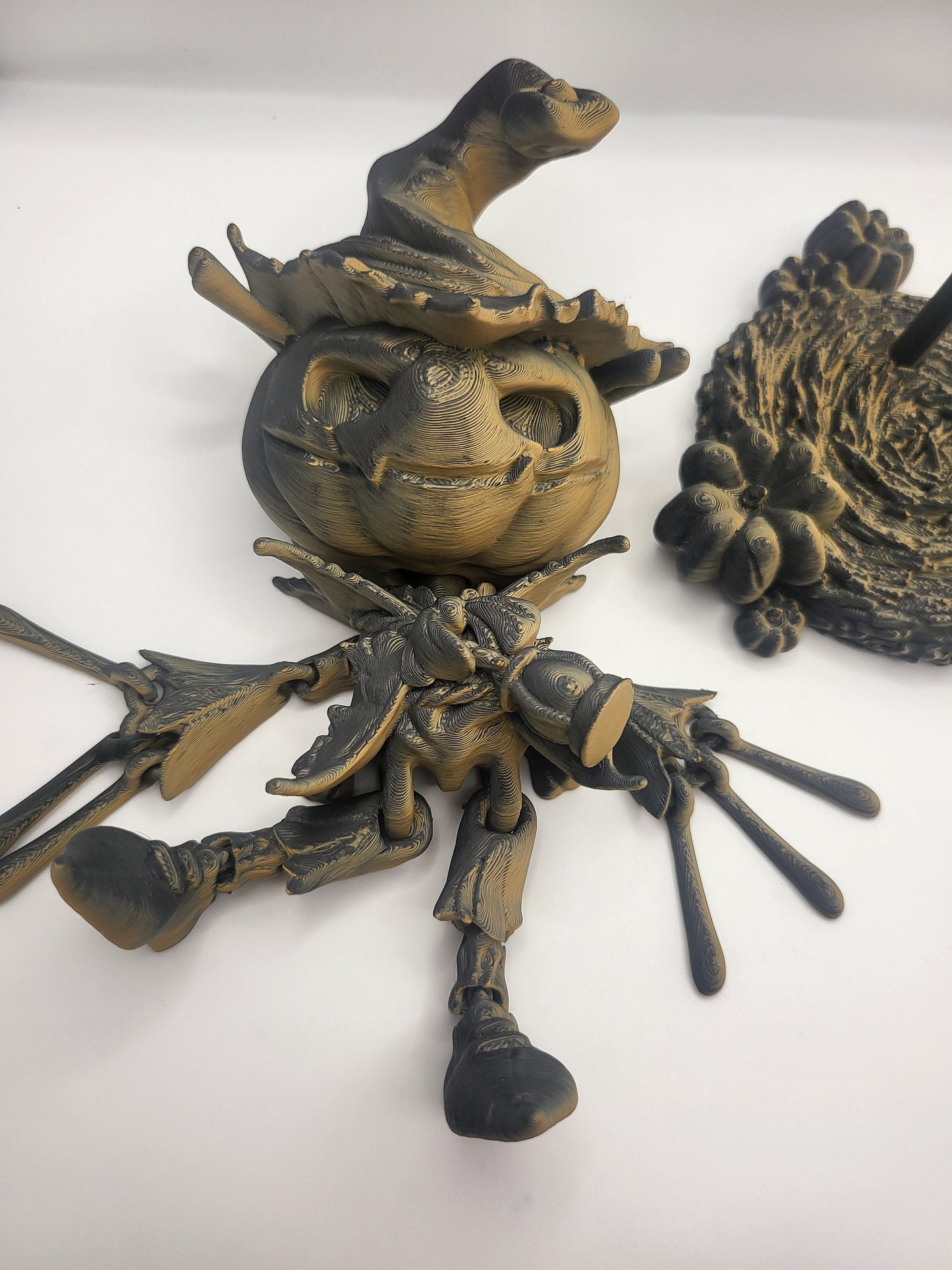 Pumpkin Scarecrow Articulated 3D Print with Pitchfork Stand and Base