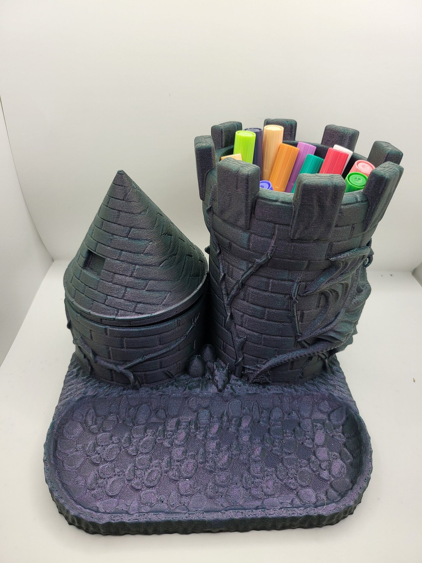 Dragon Castle Desk Organizer with Small Container, Tray and Pencil Holder 3D Print