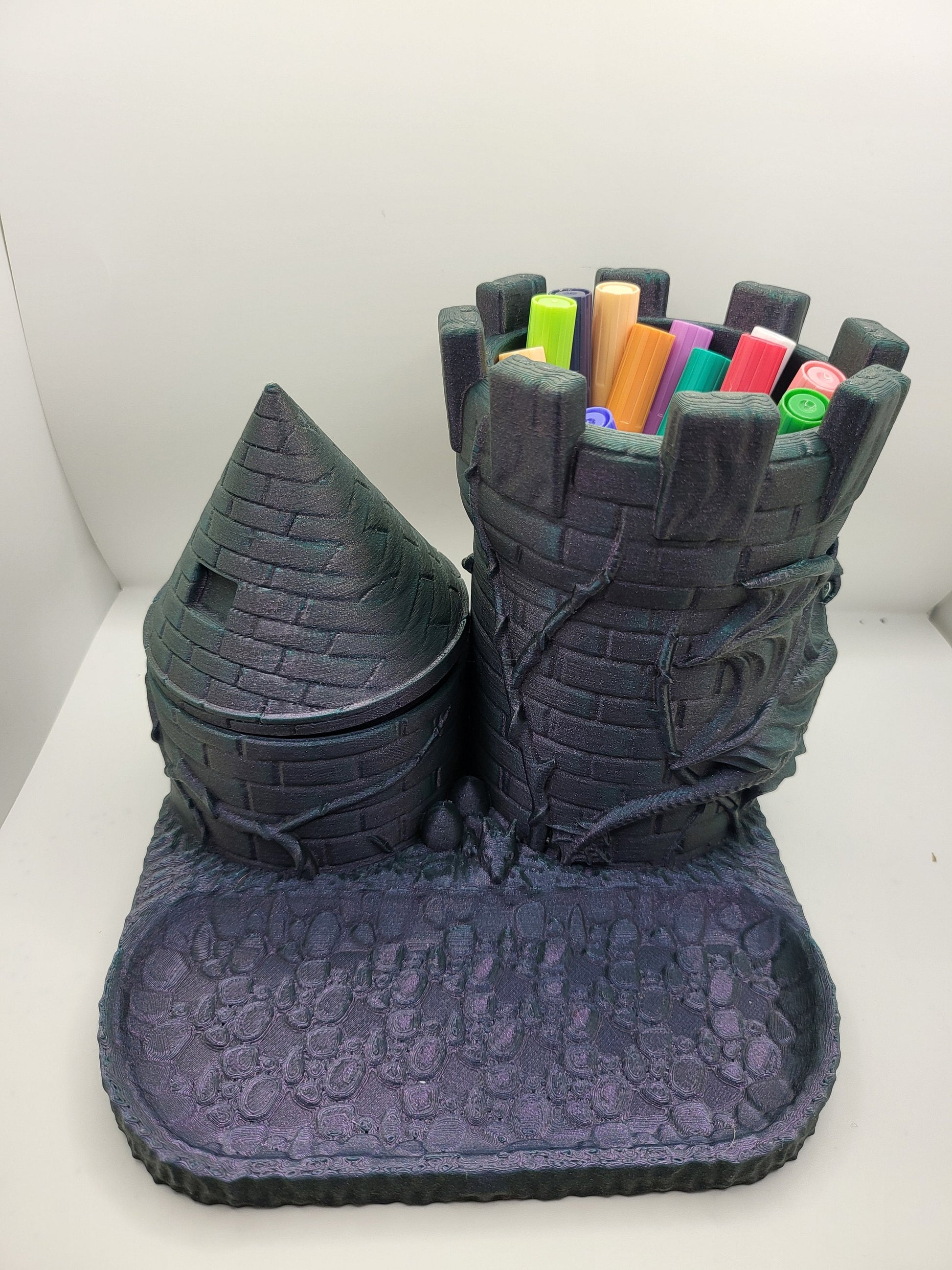 Dragon Castle Desk Organizer with Small Container, Tray and Pencil Holder 3D Print