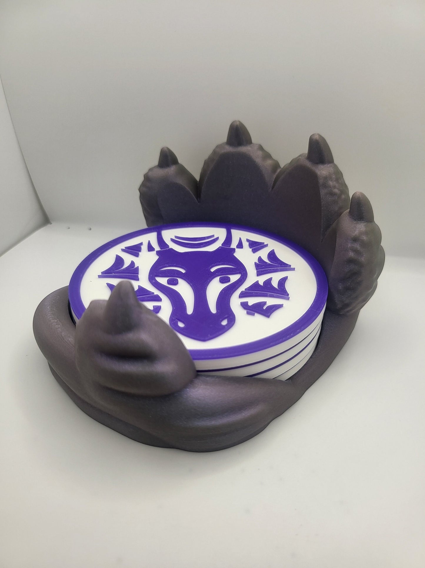 Dragon Paw Coaster Holder with Four Dragon-themed Coasters | 3D Print