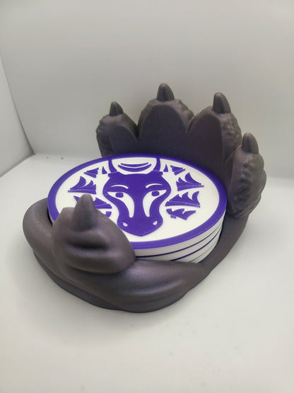 Dragon Paw Coaster Holder with Four Dragon-themed Coasters | 3D Print