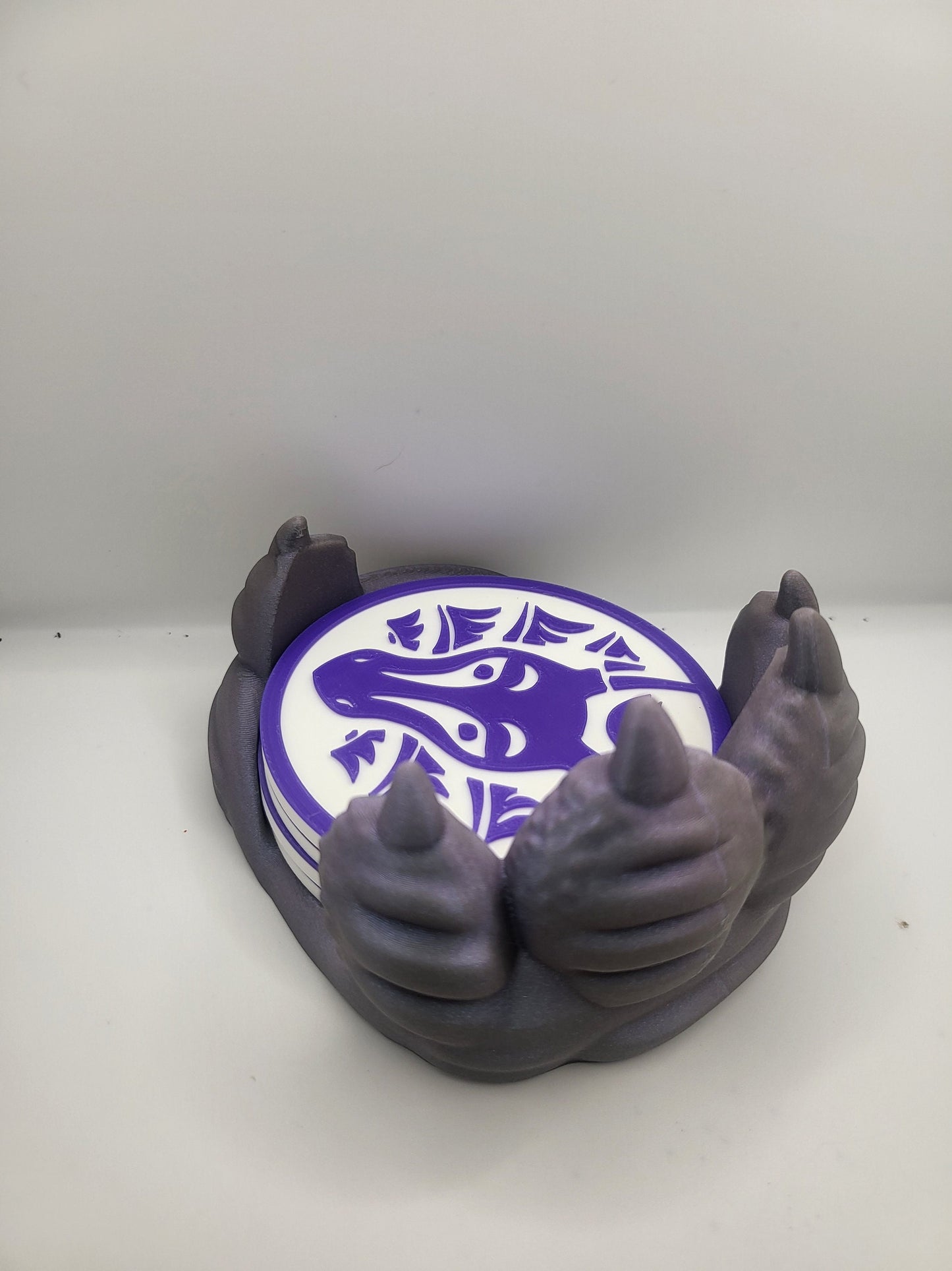 Dragon Paw Coaster Holder with Four Dragon-themed Coasters | 3D Print
