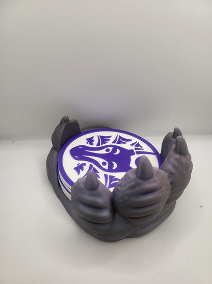 Dragon Paw Coaster Holder with Four Dragon-themed Coasters | 3D Print