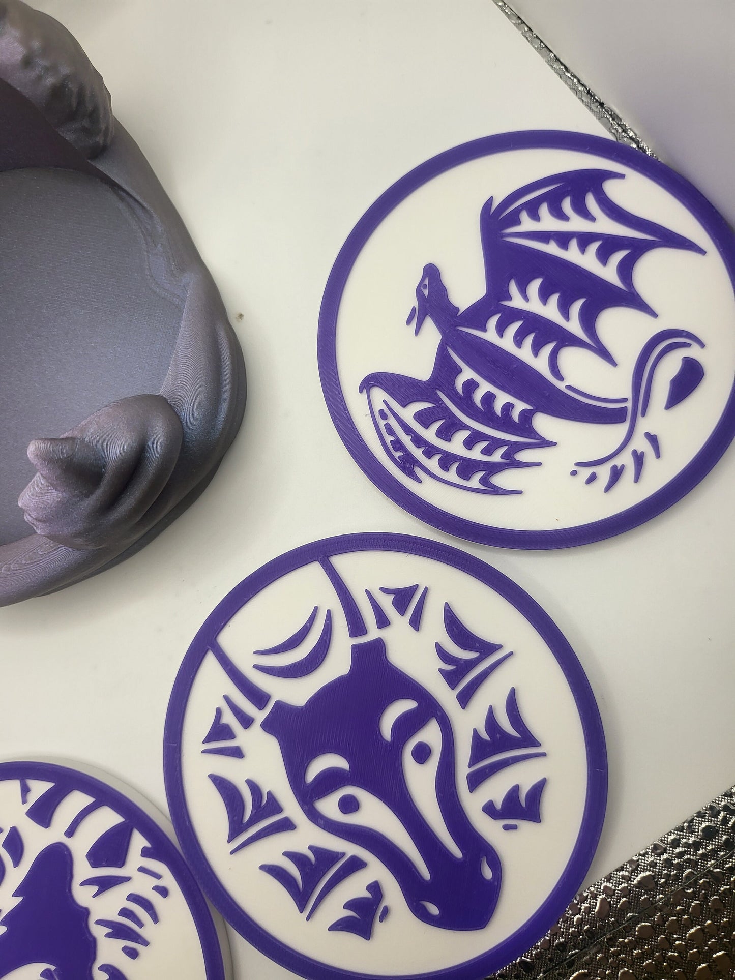 Dragon Paw Coaster Holder with Four Dragon-themed Coasters | 3D Print