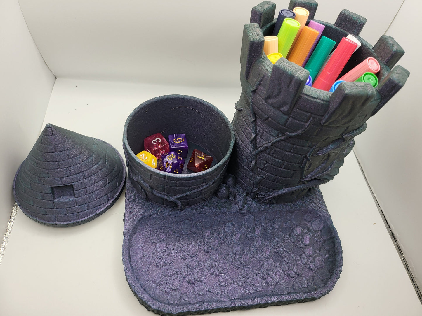 Dragon Castle Desk Organizer with Small Container, Tray and Pencil Holder 3D Print