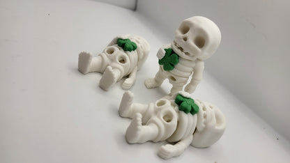 Lucky Tiny Articulated Skeleton with a Four Leaf Clover 3D Print