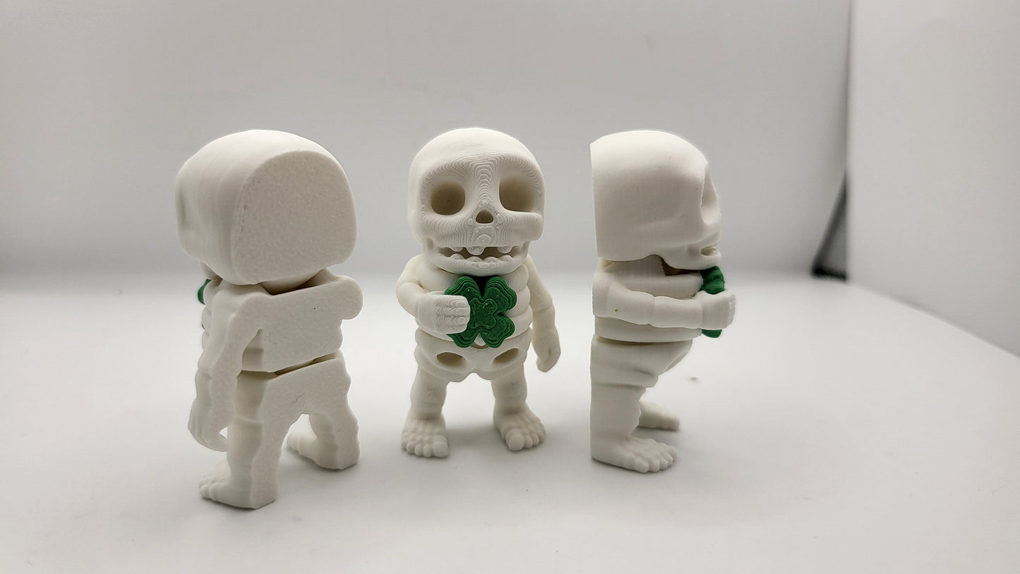 Lucky Tiny Articulated Skeleton with a Four Leaf Clover 3D Print