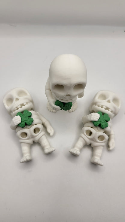 Lucky Tiny Articulated Skeleton with a Four Leaf Clover 3D Print