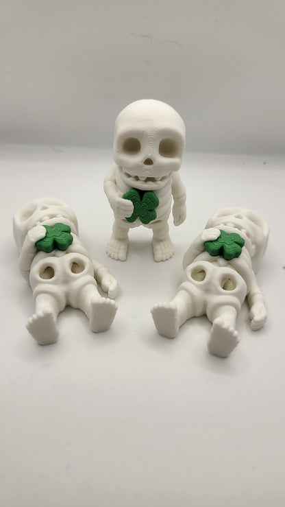 Lucky Tiny Articulated Skeleton with a Four Leaf Clover 3D Print