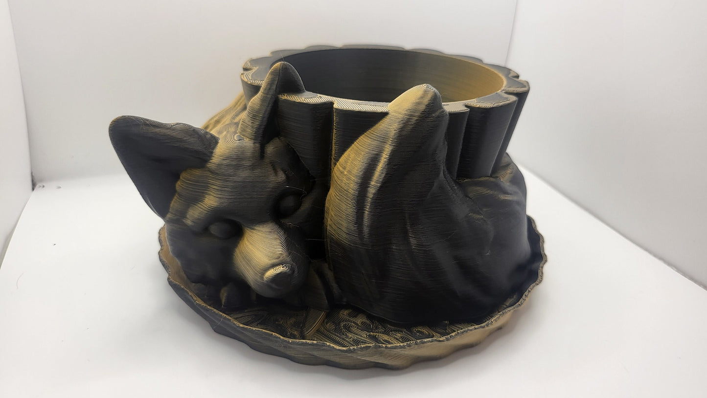 Sleepy Fox Indoor Planter with Tray 3D Print