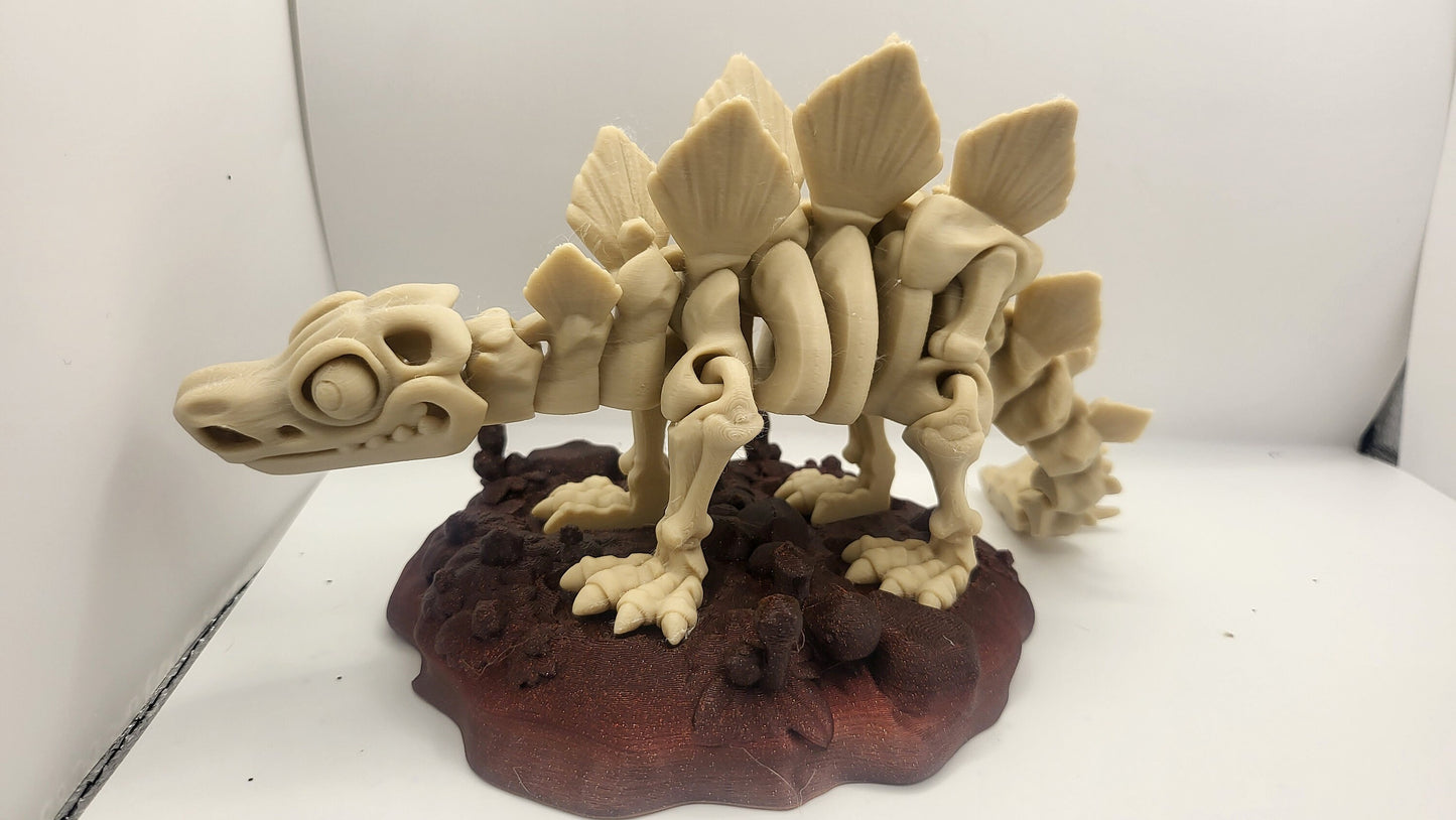 3D Printed Flexi Skeleton Stegosaurus Dinosaur with Optional Stand