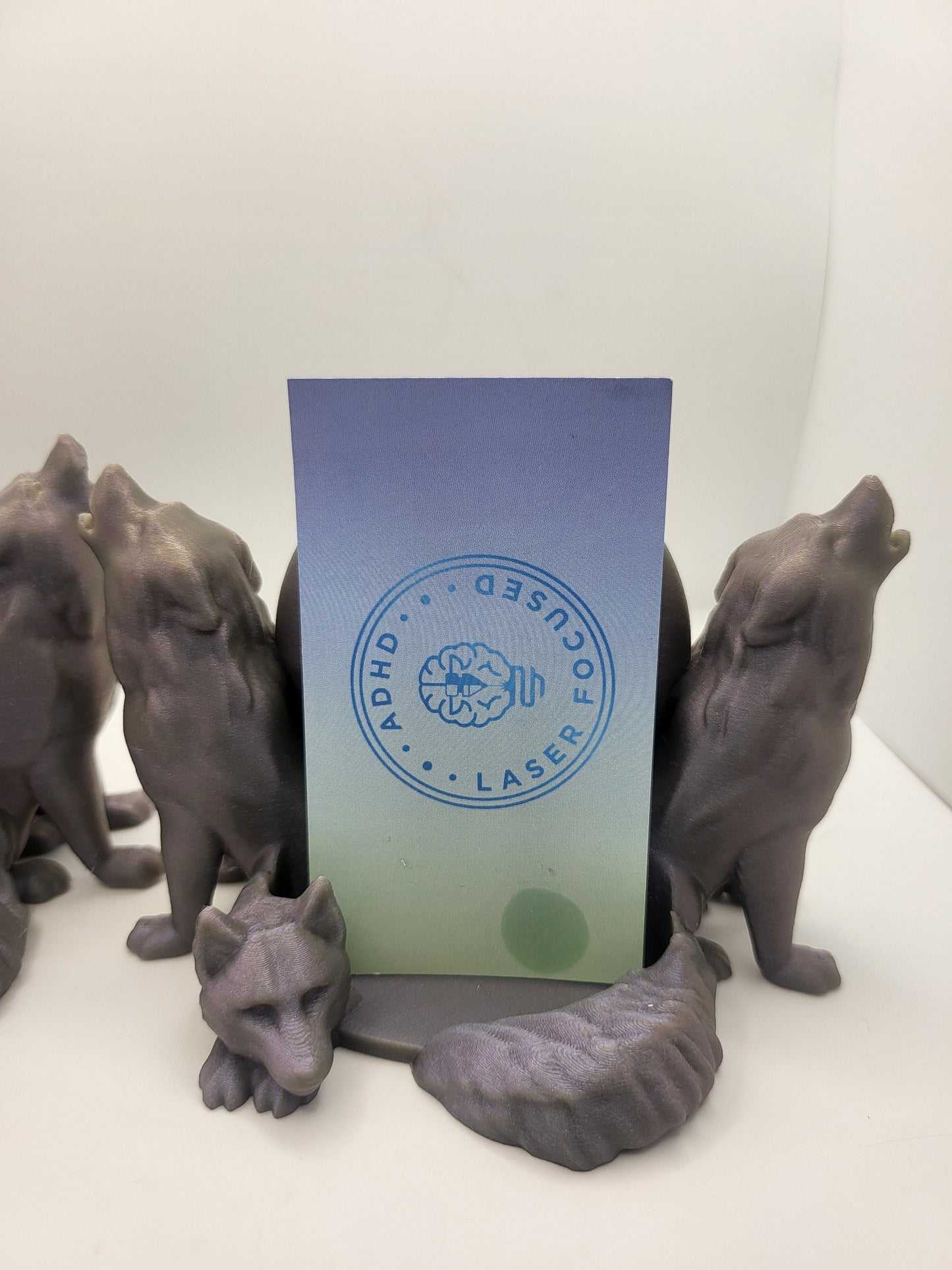 Howling Wolf Moon Business Card or Photo Holder - Vertical or Horizontal | 3D Print