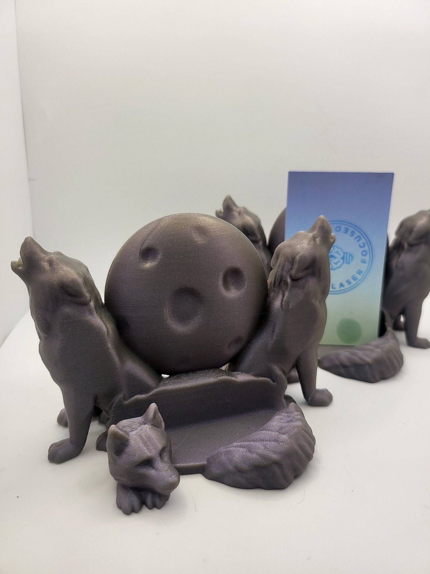Howling Wolf Moon Business Card or Photo Holder - Vertical or Horizontal | 3D Print