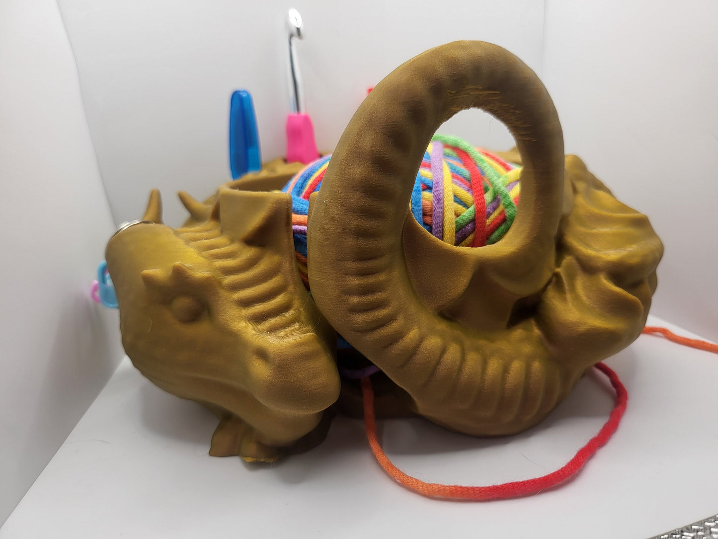 Dragon Yarn Bowl Style 2 (Full Rounded Body) With Holes for Crochet Hook/Accessories | 3D Print