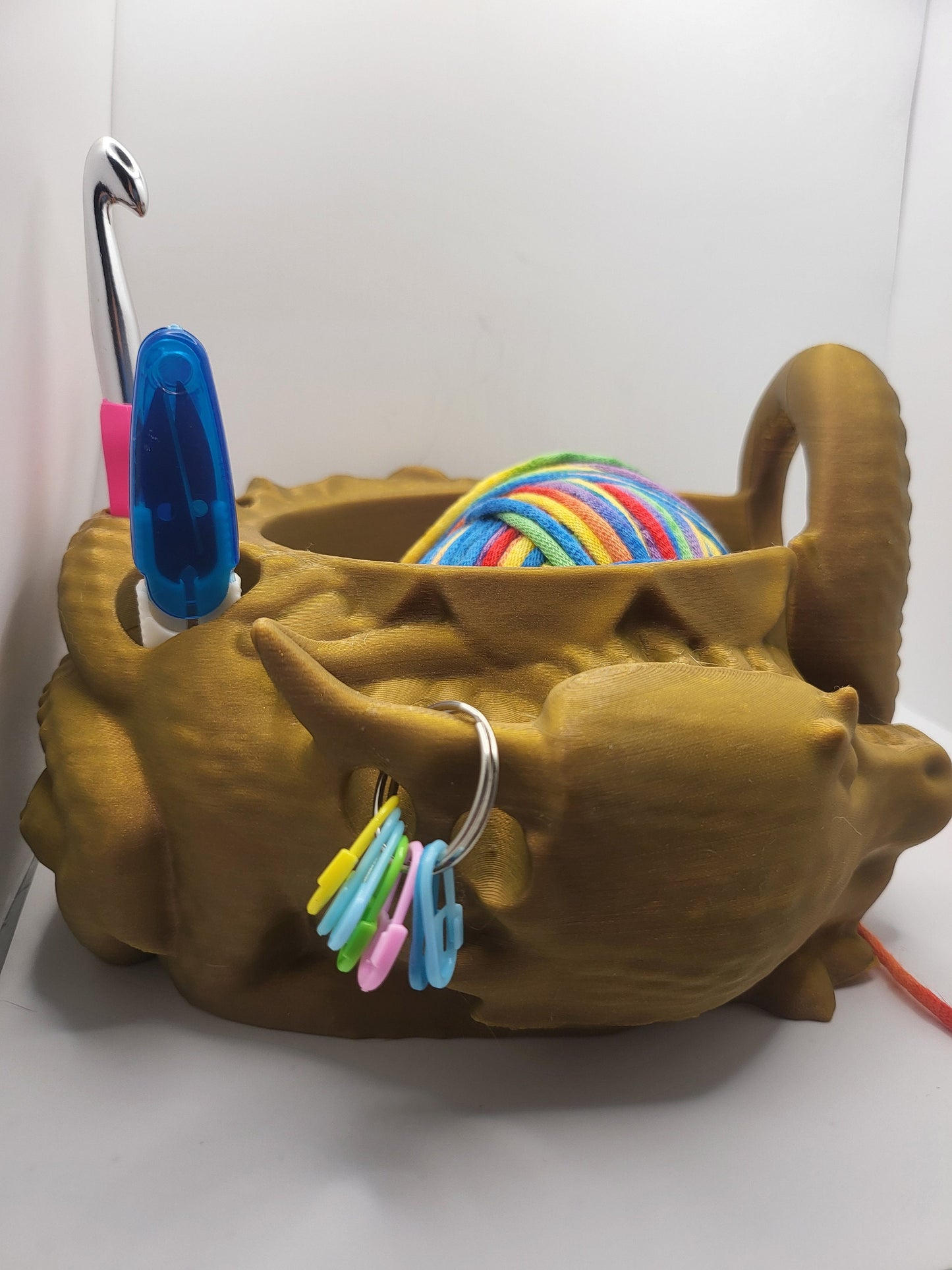 Dragon Yarn Bowl Style 2 (Full Rounded Body) With Holes for Crochet Hook/Accessories | 3D Print