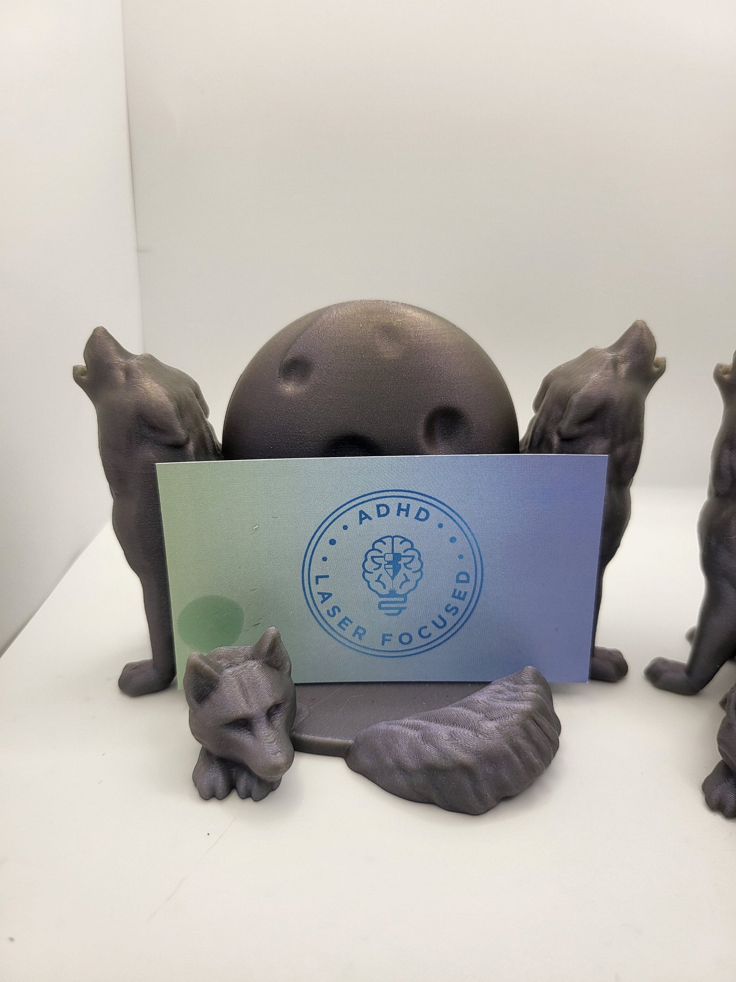 Howling Wolf Moon Business Card or Photo Holder - Vertical or Horizontal | 3D Print