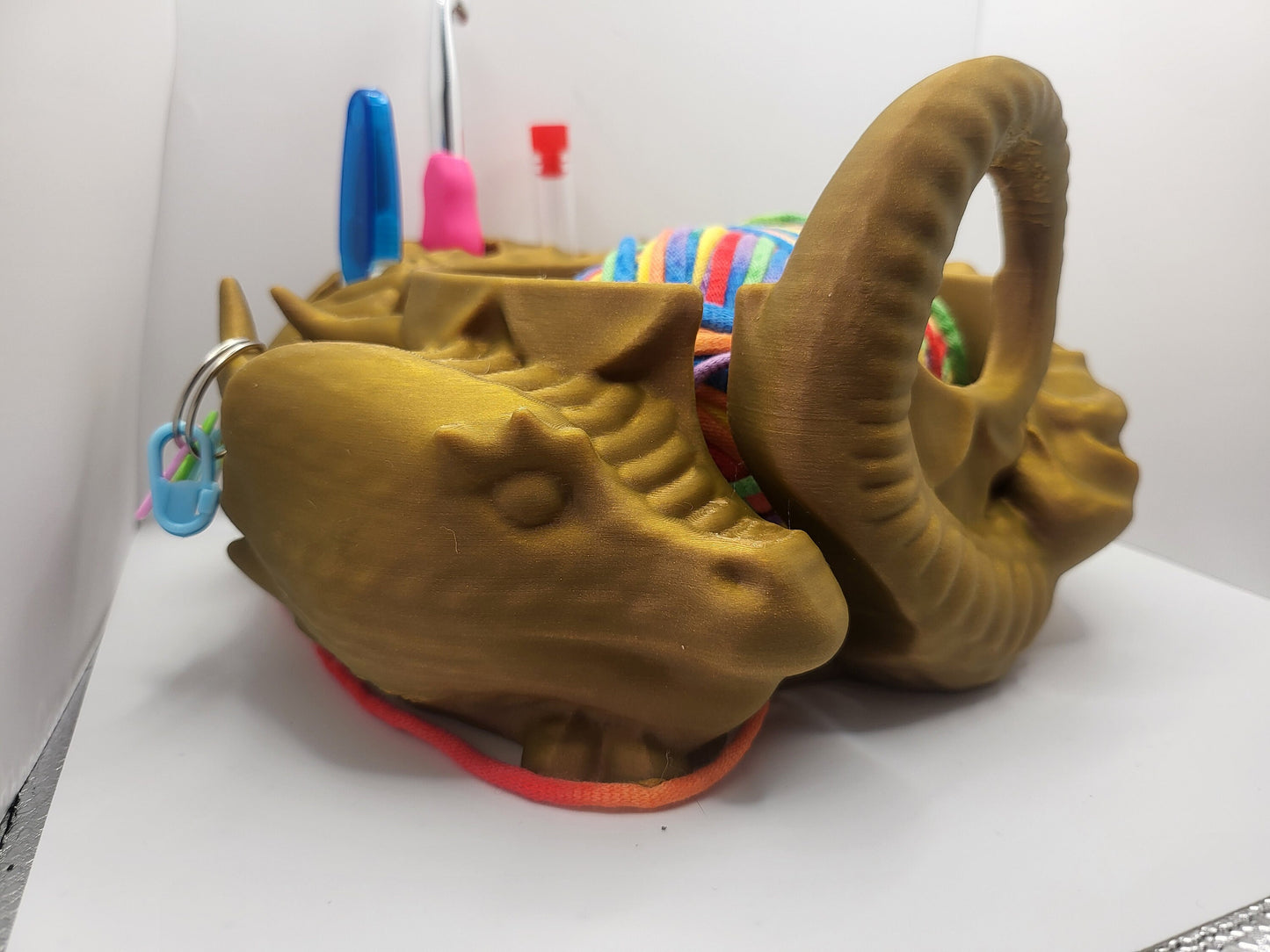 Dragon Yarn Bowl Style 2 (Full Rounded Body) With Holes for Crochet Hook/Accessories | 3D Print