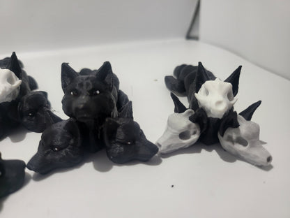 Mini Cerberus Articulated Flexi - four styles Wolf, Skull, Mastiff/Rottie/ or Mixed Heads | 3D Print