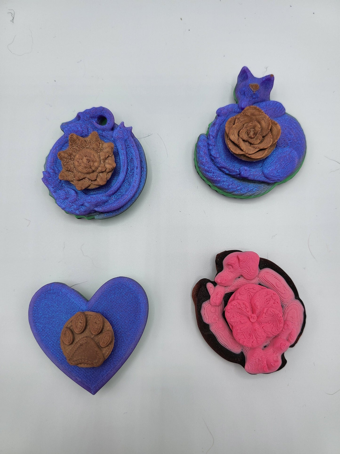 Keychain Fidget Spinners | Fox, Dragon, Dog, or Heart Paw | 3D Print