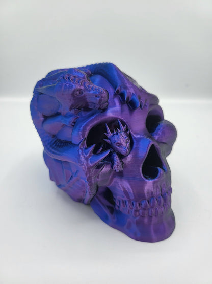 Dragon Wrapped Skull LED Tea Light Candle Display | 3D Print